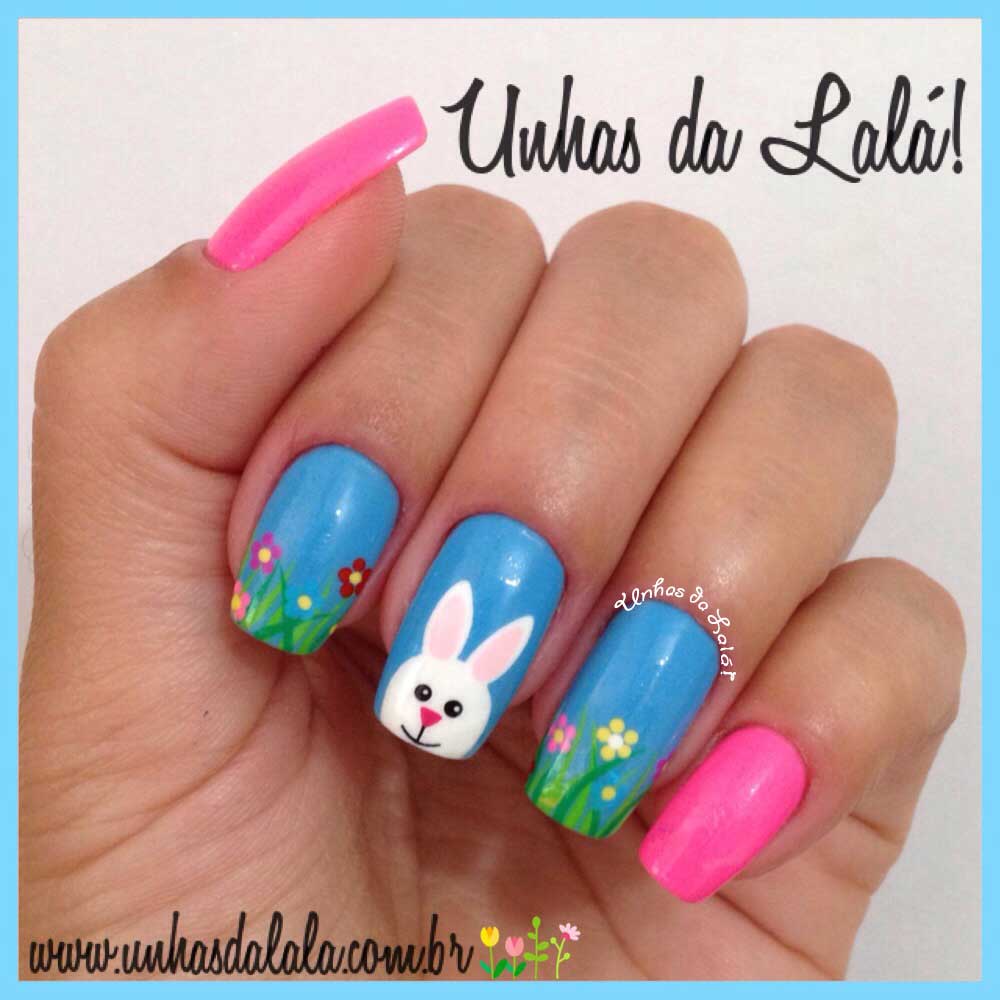 Unhas Decoradas Coelhos + Flores