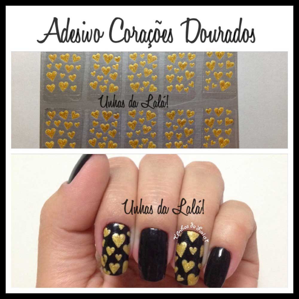 Unhas Decoradas Corações Dourados