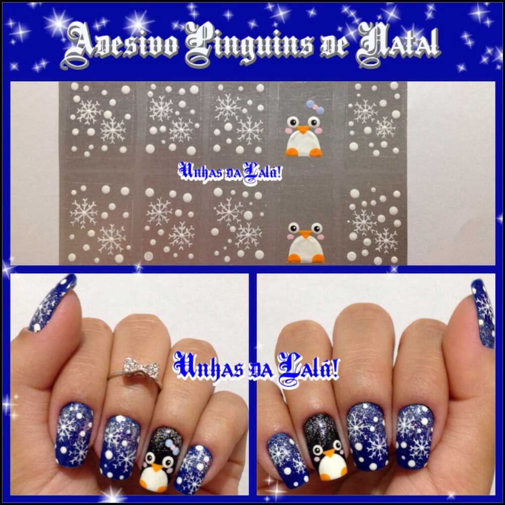 Unhas Decoradas Pinguins de Natal