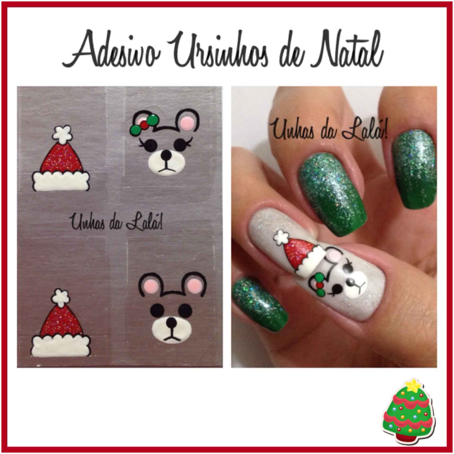 Unhas Decoradas Ursinho de Natal