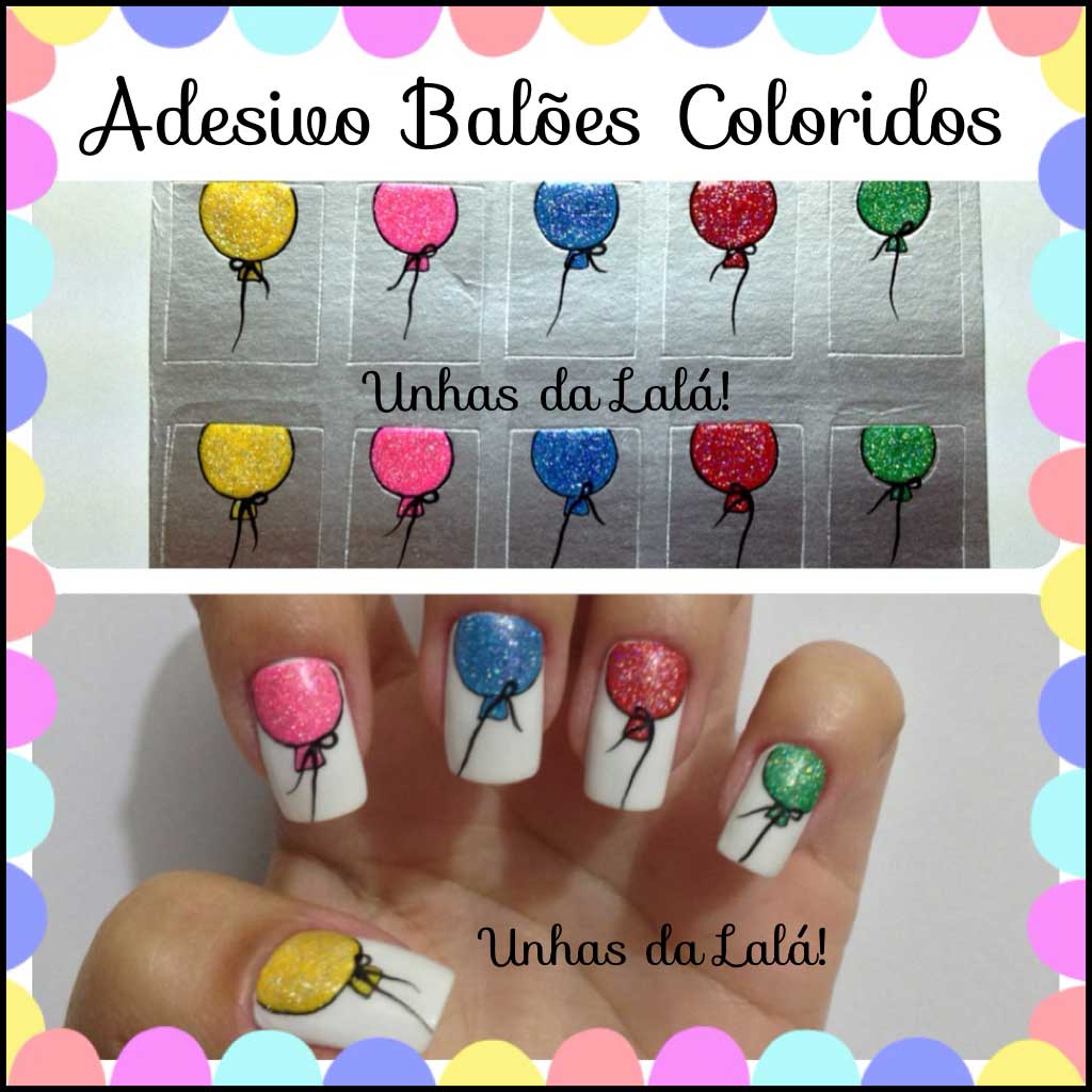 Unhas Decoradas Balões Coloridos