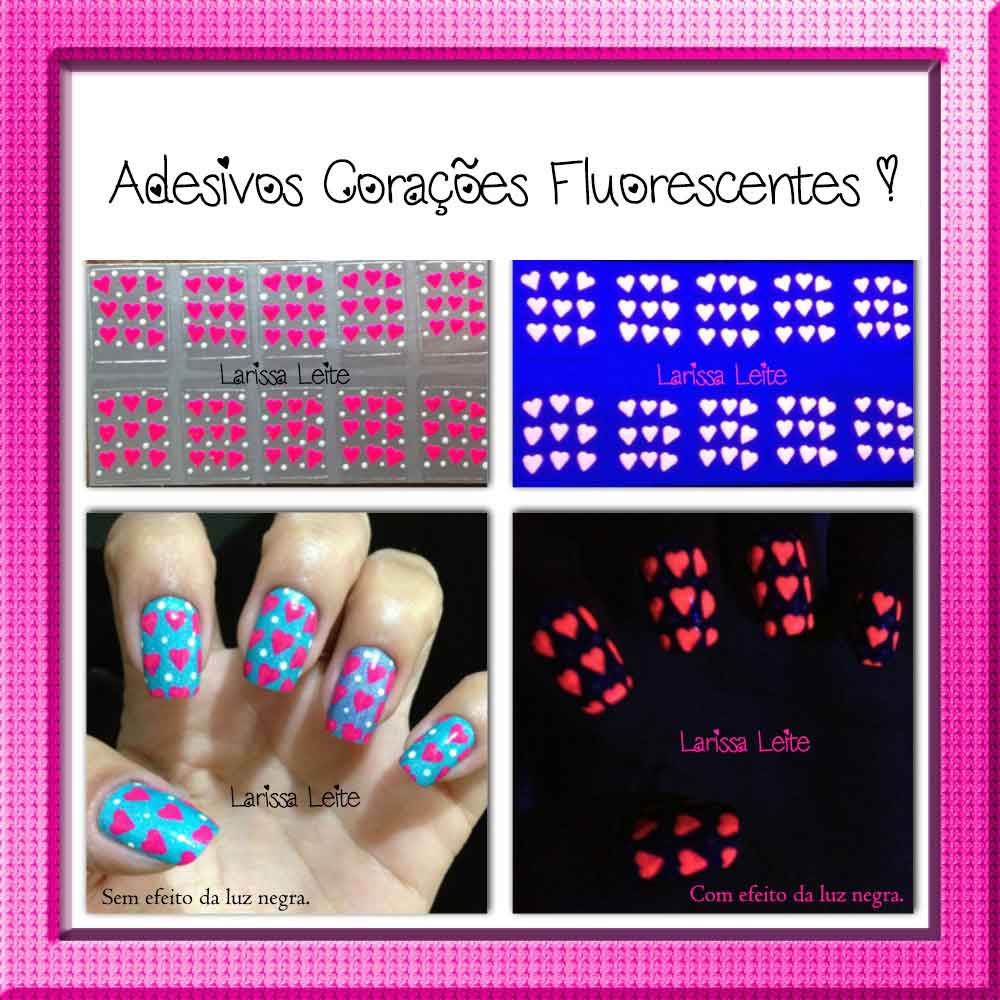 Unhas Decoradas Corações Fluorescentes