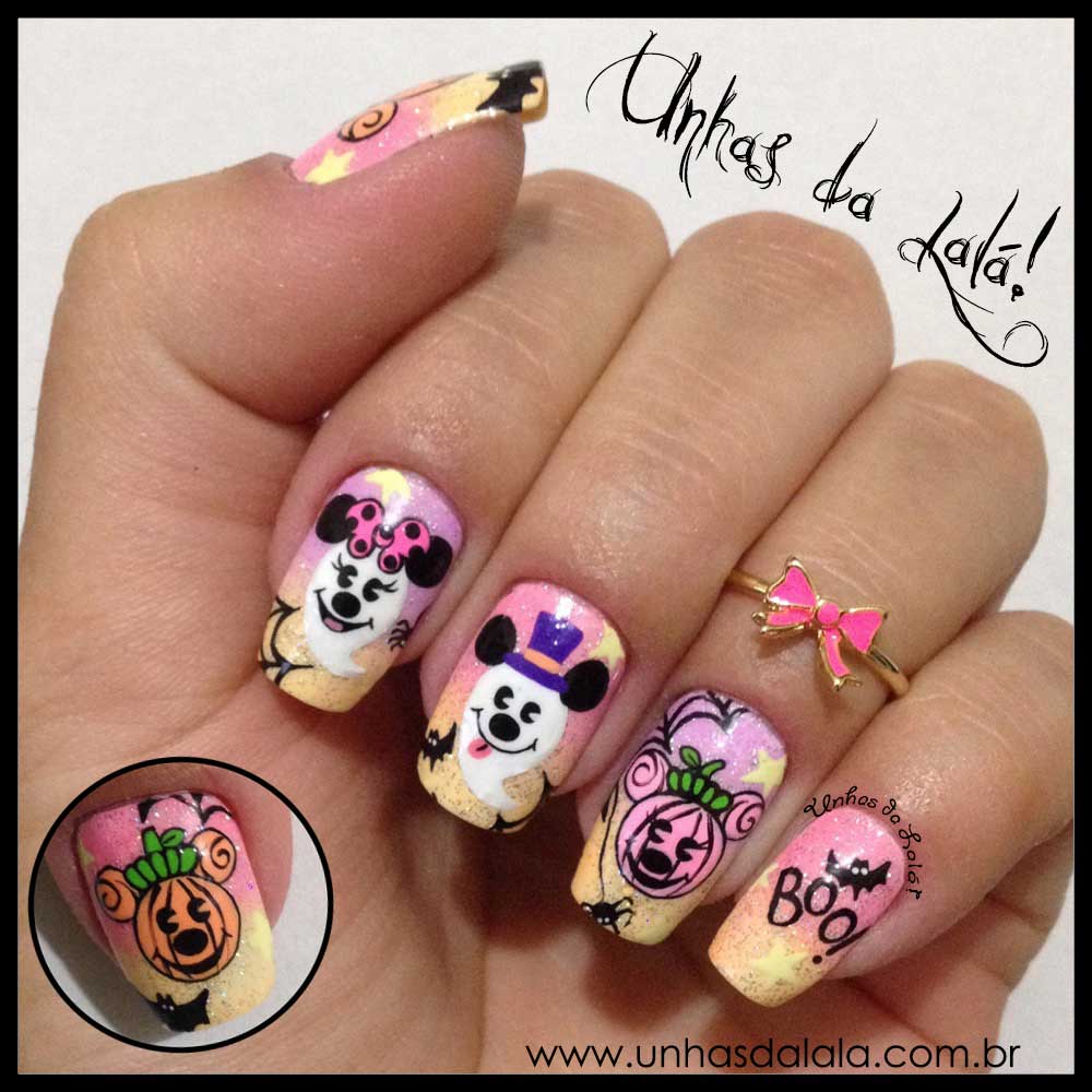 Unhas Decoradas Halloween Mickey e Minnie