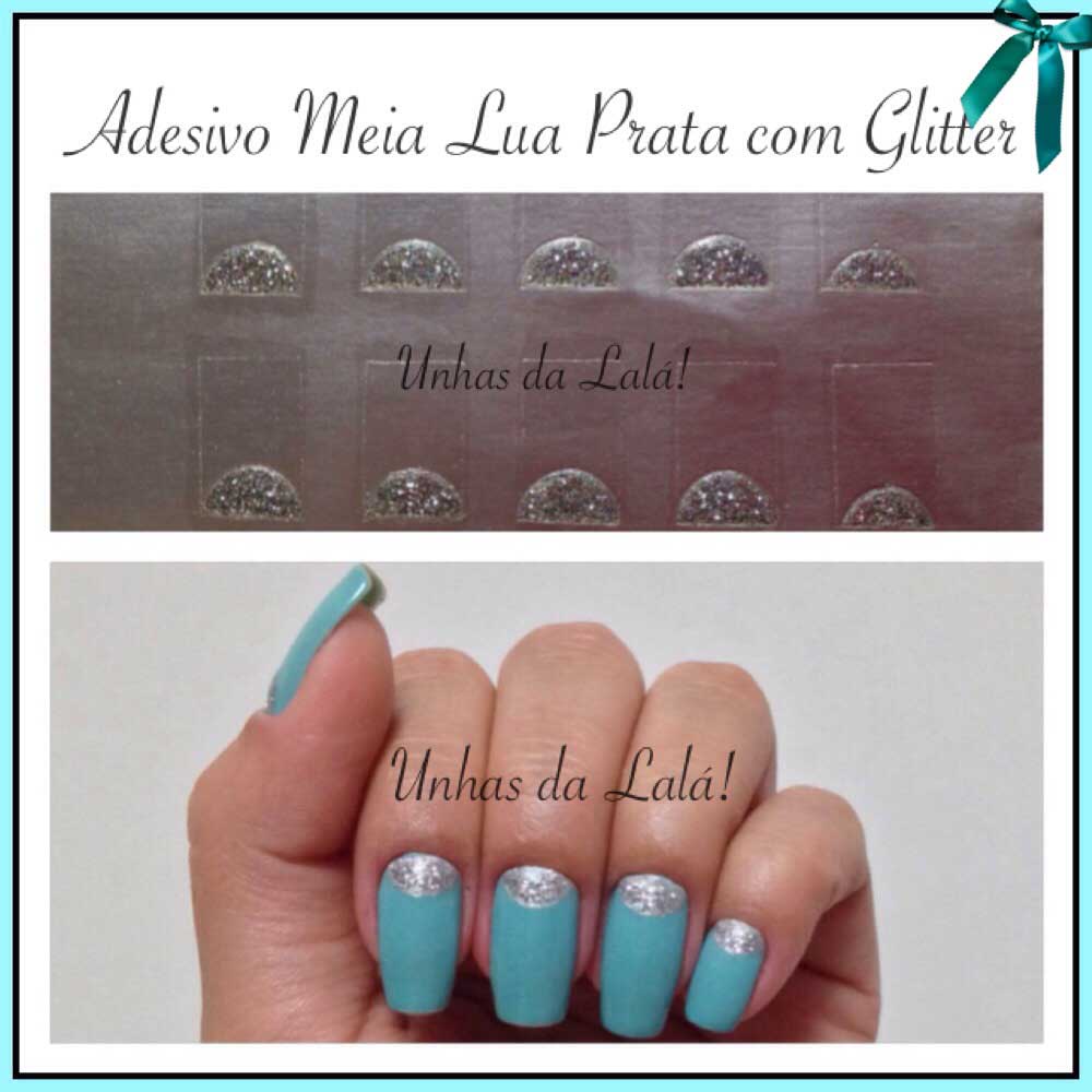 Unhas Decoradas Meia Lua Prata com Glitter