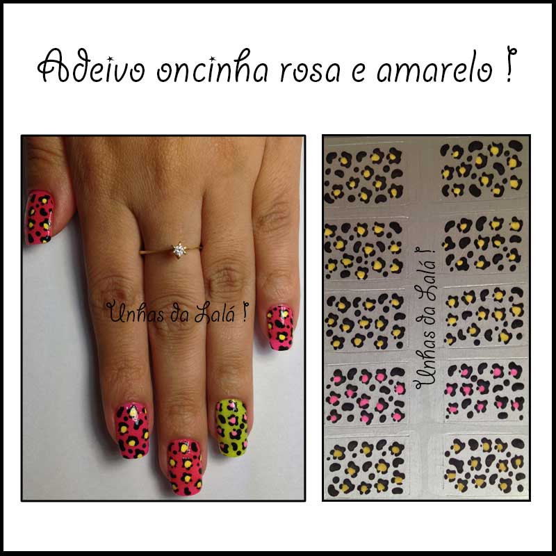 Unhas Decoradas Oncinha Rosa e Amarela