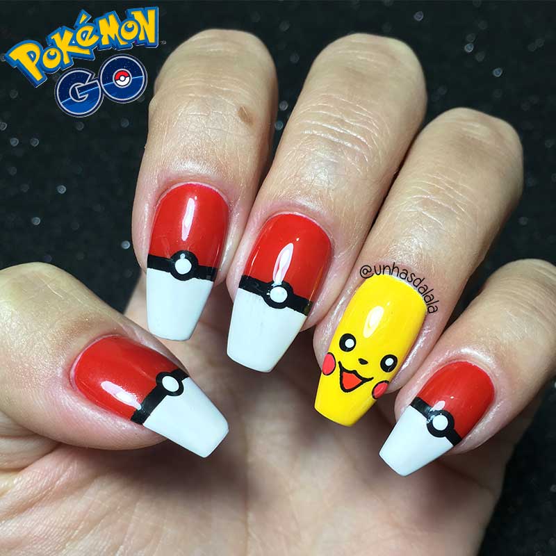 Unhas Decoradas Pokémon GO (Pikachu e Pokebola)