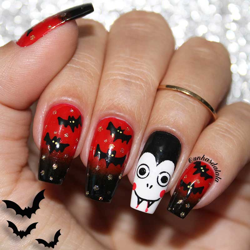 Unhas Decoradas Halloween - Drácula