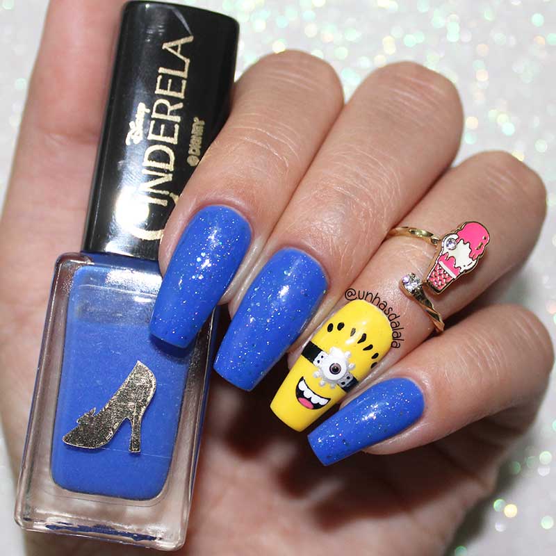 Unhas Decoradas Minions, Dia das Crianças, unhas amarela, unhas azul, aul, amarelo, minions, unhas decoradas, glitter