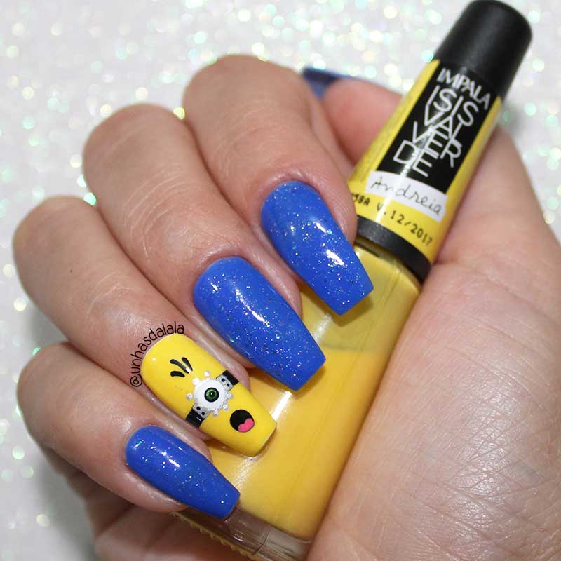 Unhas Decoradas Minions, Dia das Crianças, unhas amarela, unhas azul, aul, amarelo, minions, unhas decoradas, glitter