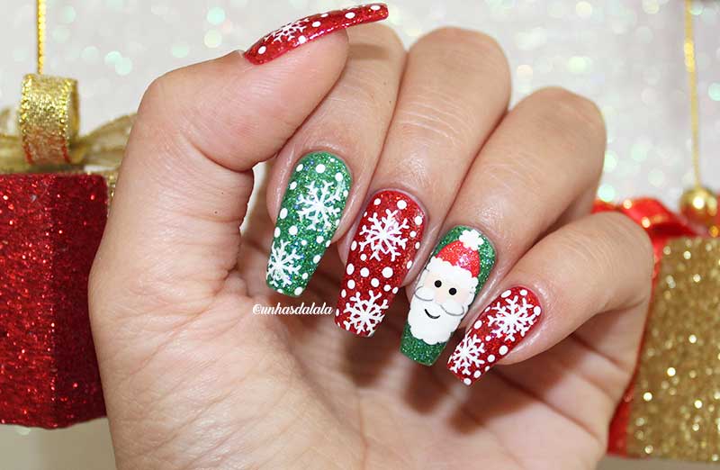 Unhas Decoradas Natal - Papai Noel