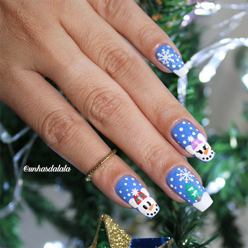 Unhas Decoradas para o Natal - Boneco de Neve Mickey e Minnie