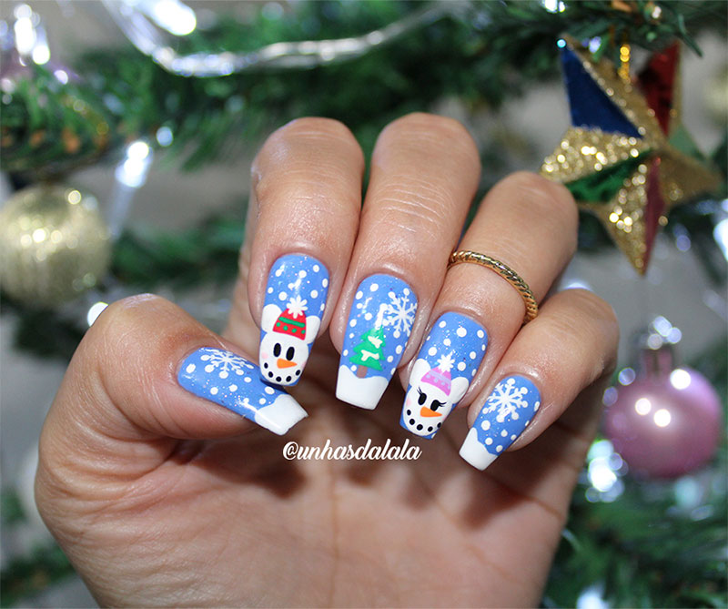 Unhas Decoradas para o Natal - Boneco de Neve Mickey e Minnie