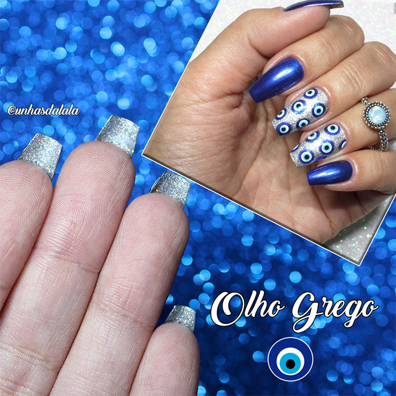 Unhas Decoradas Ano Novo Olho Grego + Frente e Verso HOLO