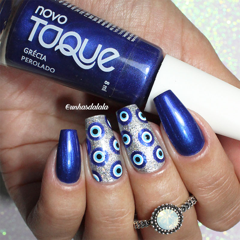 Unhas Decoradas Ano Novo Olho Grego + Frente e Verso HOLO