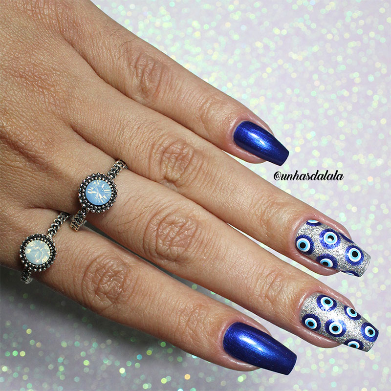 Unhas Decoradas Ano Novo Olho Grego + Frente e Verso HOLO