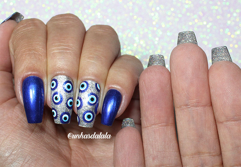 Unhas Decoradas Ano Novo Olho Grego + Frente e Verso HOLO