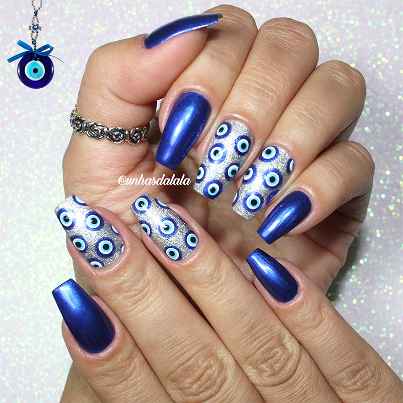 Unhas Decoradas Ano Novo Olho Grego + Frente e Verso HOLO