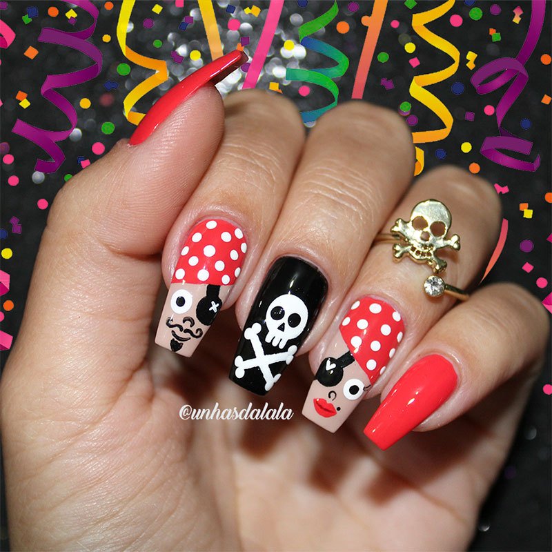 Unhas Decoradas Para o Carnaval - Pirata