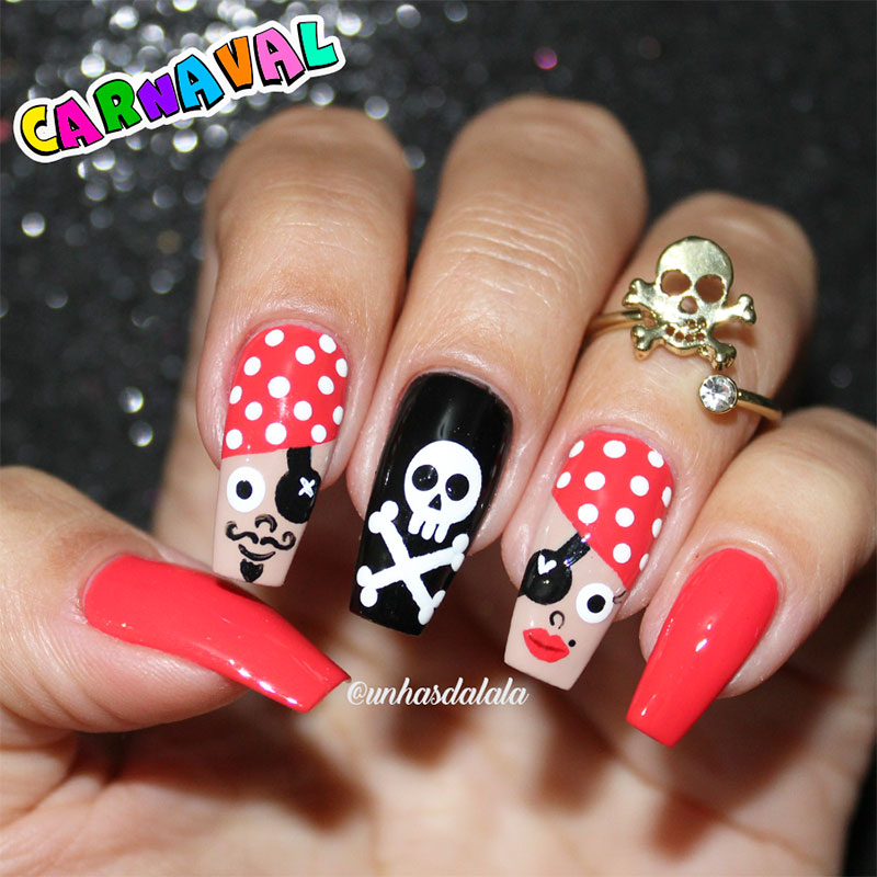 Unhas Decoradas Para o Carnaval - Pirata