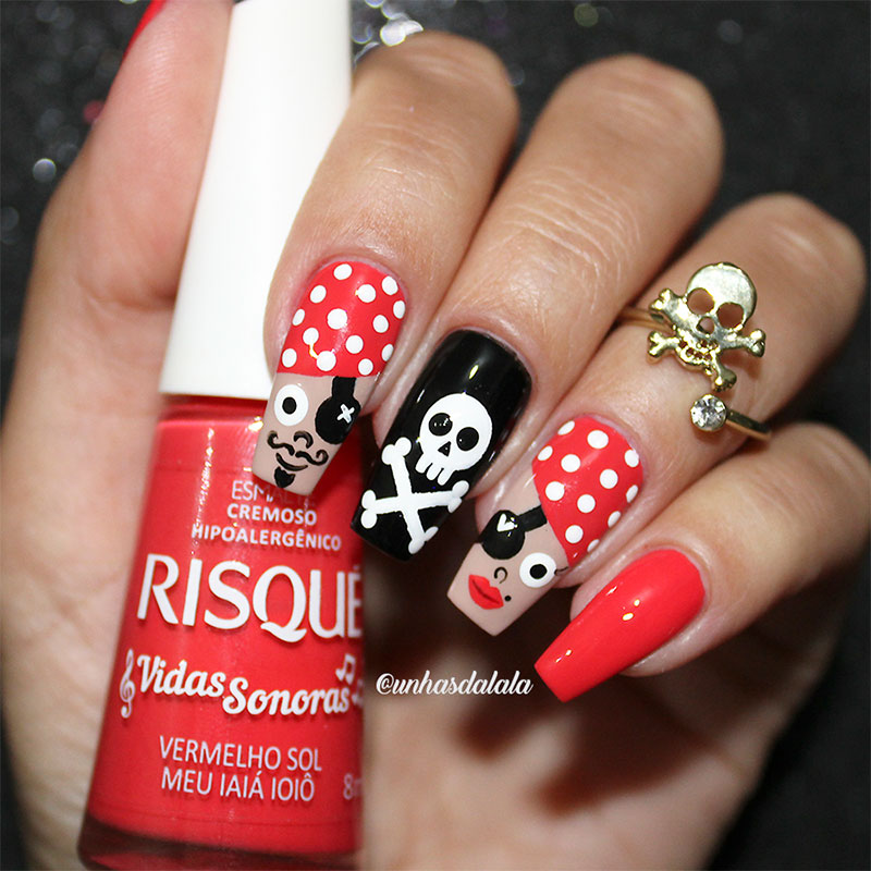Unhas Decoradas Para o Carnaval - Pirata