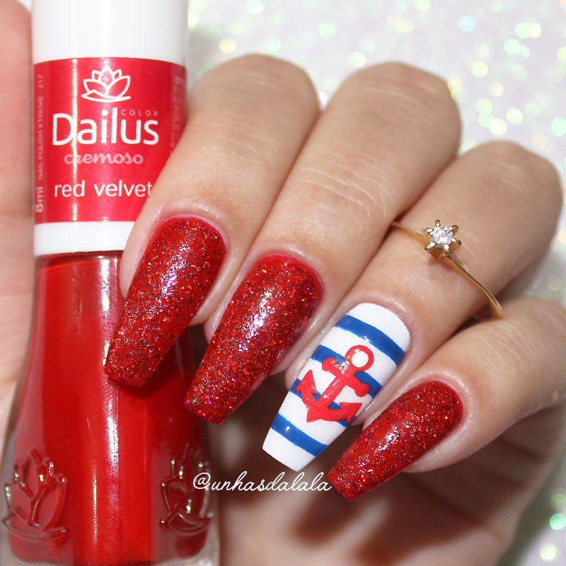 Unhas Decoradas Âncora Marinheiro
