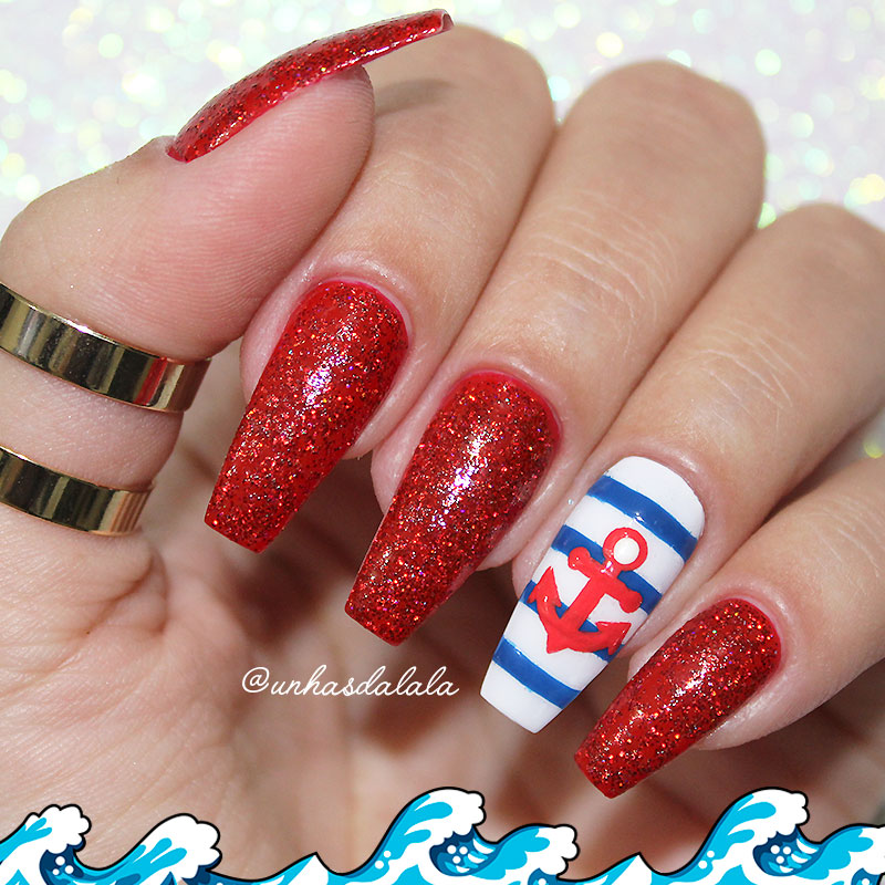 Unhas Decoradas Âncora Marinheiro