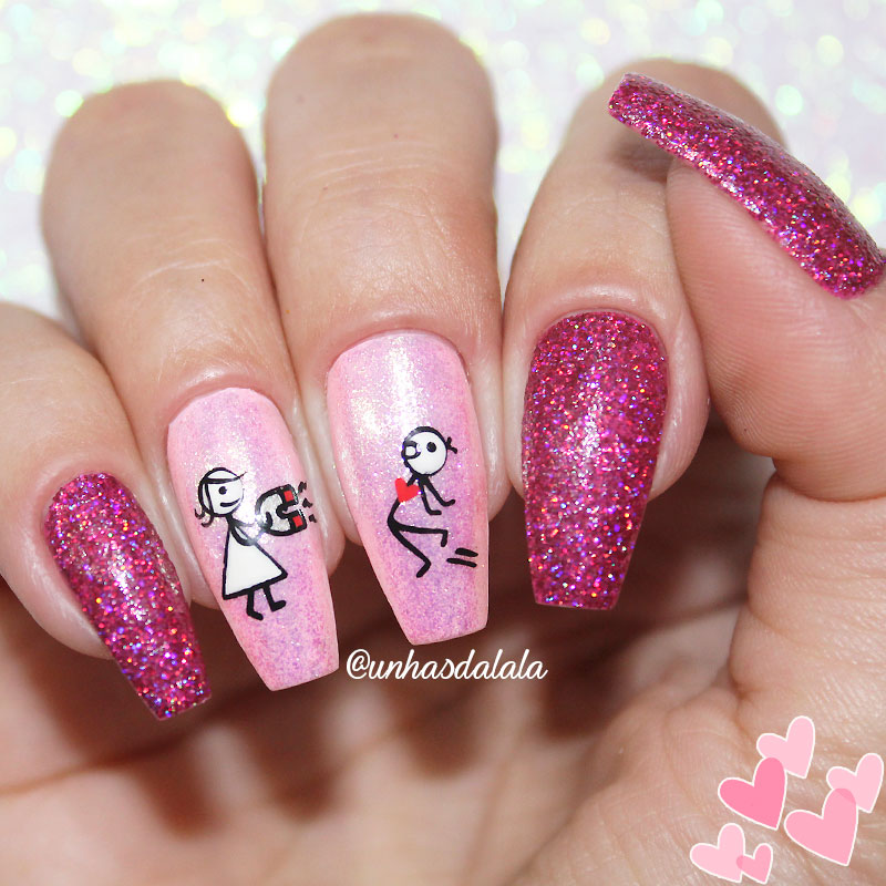 Unhas Decoradas para o Dia dos Namorados, dia dos namorados, unha rosa, unhas pink, rosa, pink, namorados, unhas glitter, glitter
