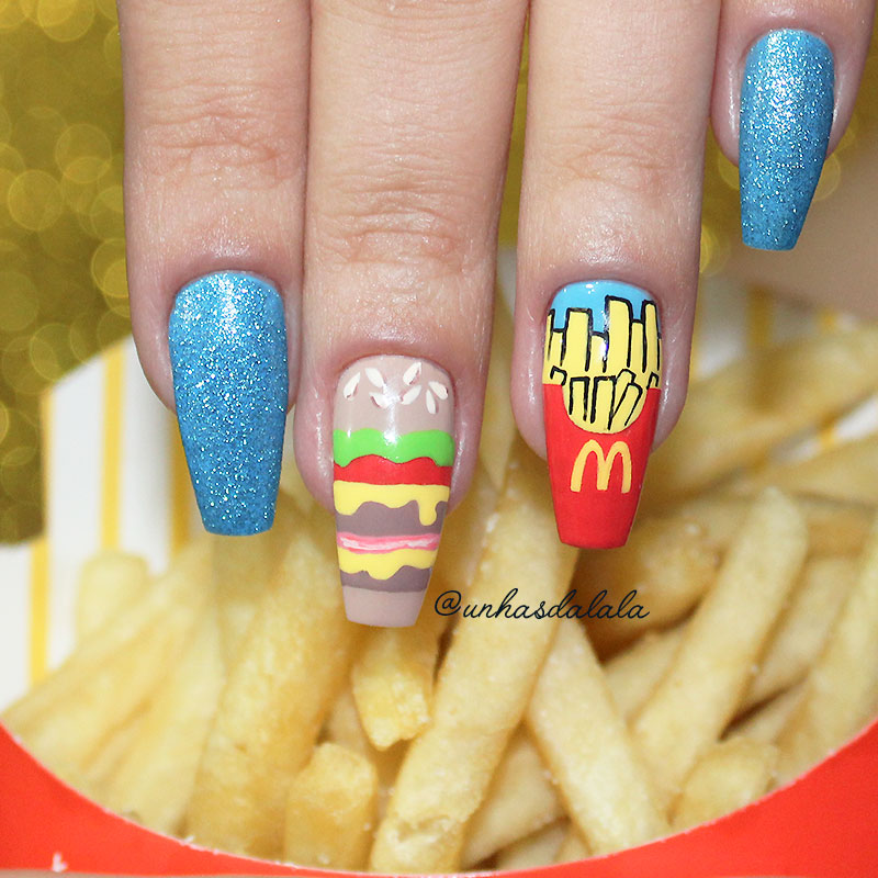 Unhas Decoradas McDonald's - Hambúrguer e Batata Frita