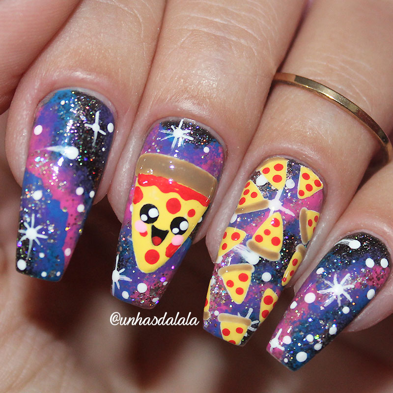 Unhas Decoradas Pizza Kawaii