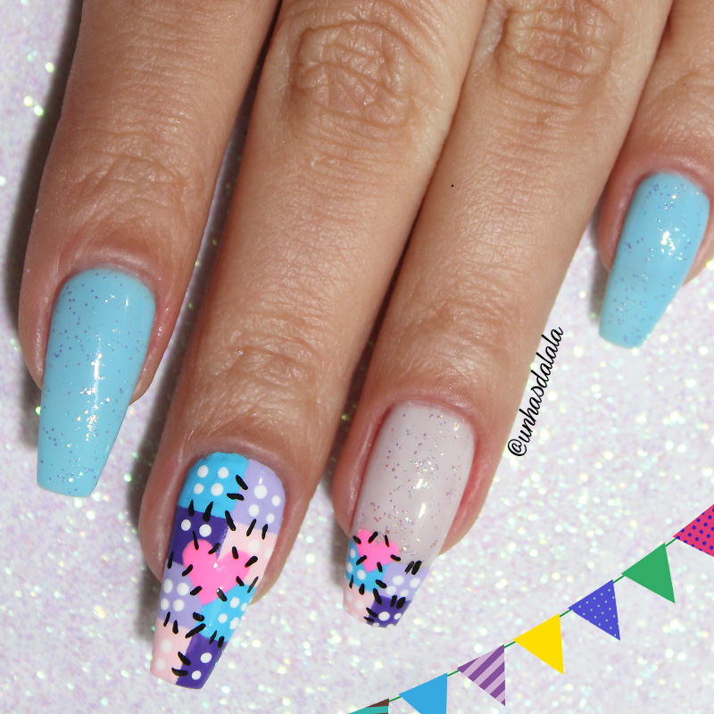 Unhas Decoradas para Festa Junina, Festa Junina, Unhas Festa Junina, unhas são joão, unhas retalhos coloridos, unhas para festa junina