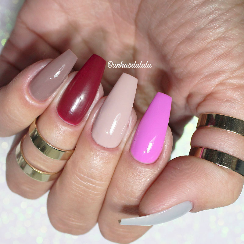 swatch novo toque o poder da sedução, novo toque, coleção o poder da sedução, novo toque o poder da sedução, esmaltes outono inverno 2017, esmaltes novo toque, esmalte nude, esmalte vermelho, esmalte lilás, esmalte marrom, esmalte cinza