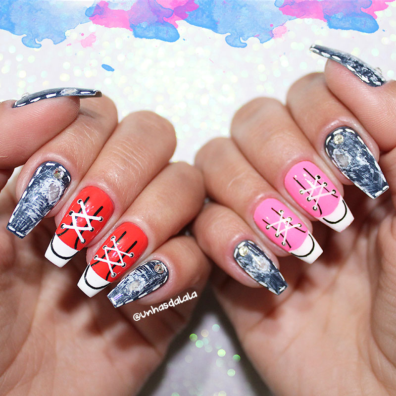 unhas decoradas volta às aulas jeans e tênis, unhas volta às aulas, aulas, unhas decoradas volta às aulas, volta às aulas, unhas tênis, unhas decoradas tênis, unhas jeans, unhas decoradas jeans