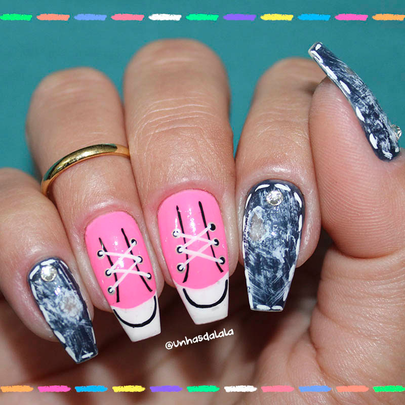 unhas decoradas volta às aulas jeans e tênis, unhas volta às aulas, aulas, unhas decoradas volta às aulas, volta às aulas, unhas tênis, unhas decoradas tênis, unhas jeans, unhas decoradas jeans