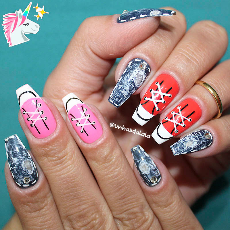 unhas decoradas volta às aulas jeans e tênis, unhas volta às aulas, aulas, unhas decoradas volta às aulas, volta às aulas, unhas tênis, unhas decoradas tênis, unhas jeans, unhas decoradas jeans