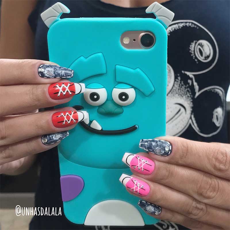unhas decoradas volta às aulas jeans e tênis, unhas volta às aulas, aulas, unhas decoradas volta às aulas, volta às aulas, unhas tênis, unhas decoradas tênis, unhas jeans, unhas decoradas jeans
