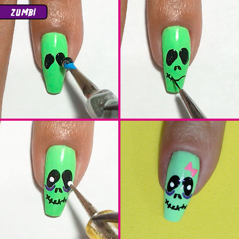 5 unhas fáceis para o halloween, unhas fáceis para o halloween, halloween, unhas halloween, halloween nails, unhas zumbi halloween