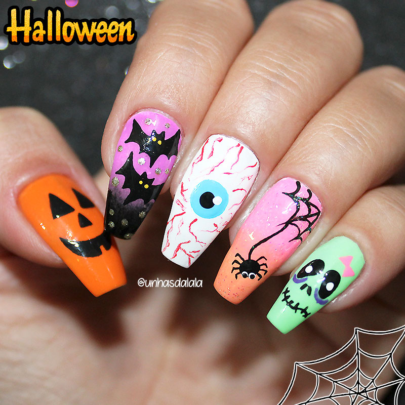 5 unhas fáceis para o halloween, unhas fáceis para o halloween, halloween, unhas halloween, halloween nails, unhas halloween, aranha, teia de aranha, zumbri, olho do mal, abóbora, morcego