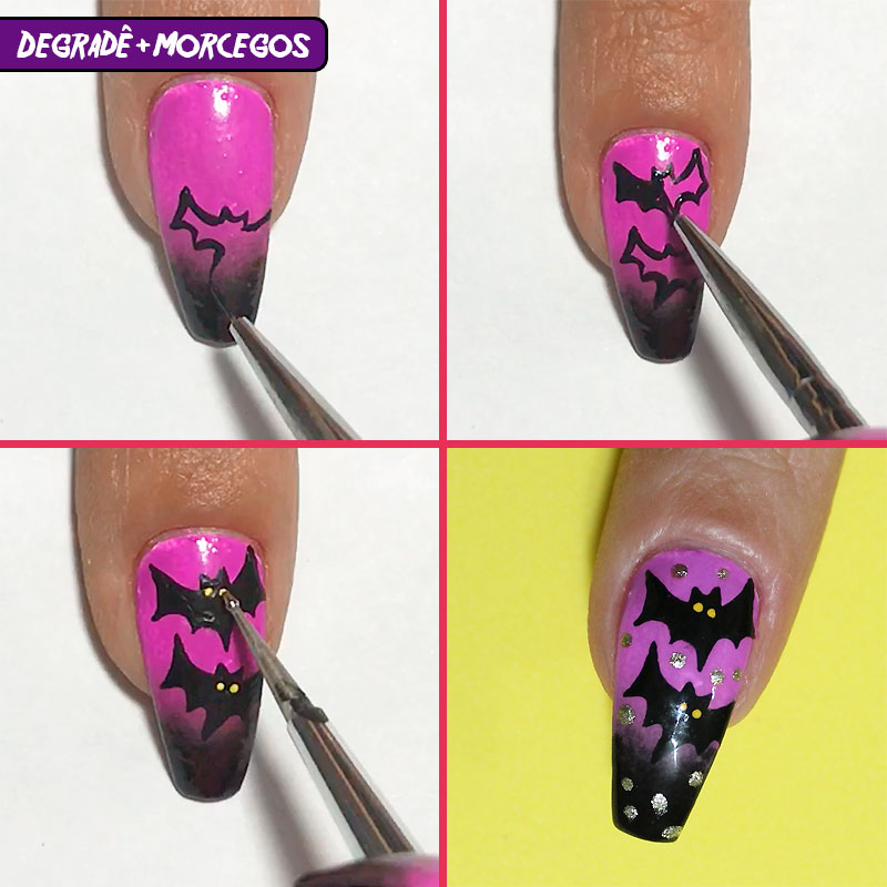 5 unhas fáceis para o halloween, unhas fáceis para o halloween, halloween, unhas halloween, halloween nails, unhas morcego halloween