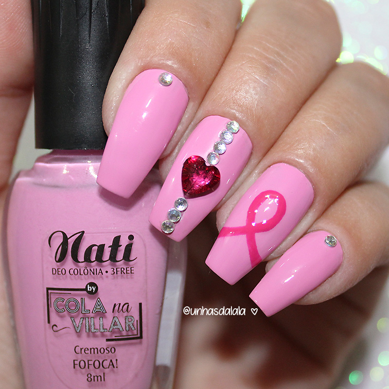 unhas decoradas outubro rosa, outubro rosa, unhas outubro rosa, unhas decoradas outubro rosa, pink october nail art, pink october, joia de unha, unhas com pedrarias, rosa, pink