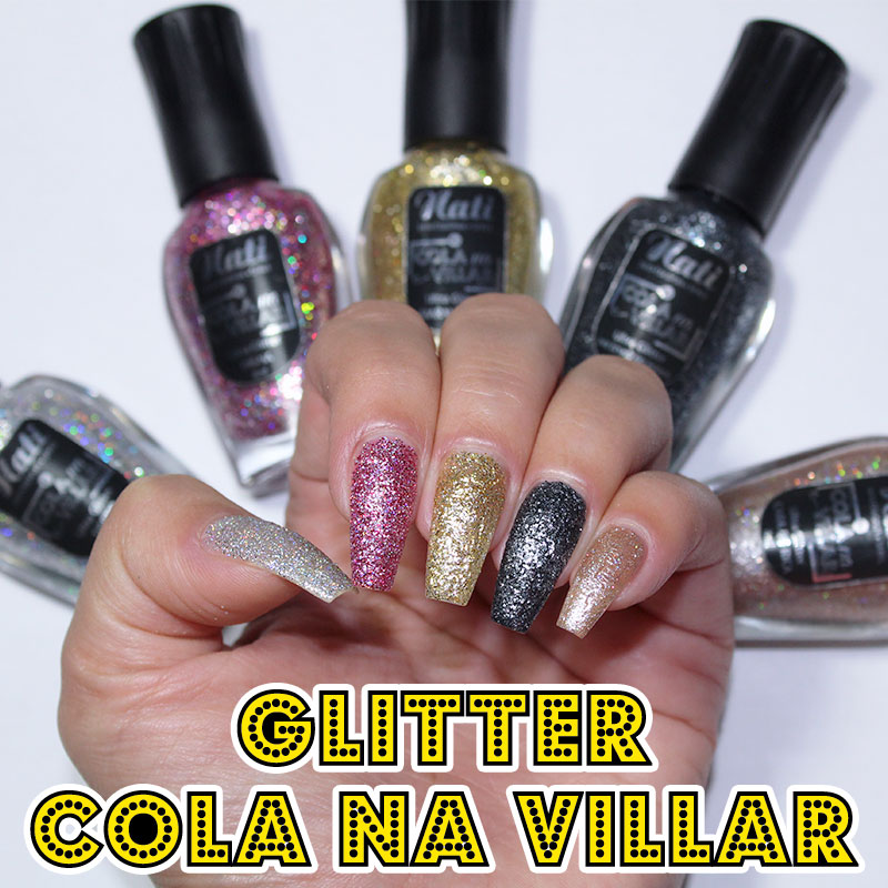 swatch, swatch glitter cola na villar, cola na villar, nati, nati cosmética, esmalte nati cosmética, esmalte cola na villar, villar, swatch top glitter villar, glitter villar, top glitter villar, glitter prata, glitter holográfico, glitter dourado, glitter nude, glitter rosa, glitter preto