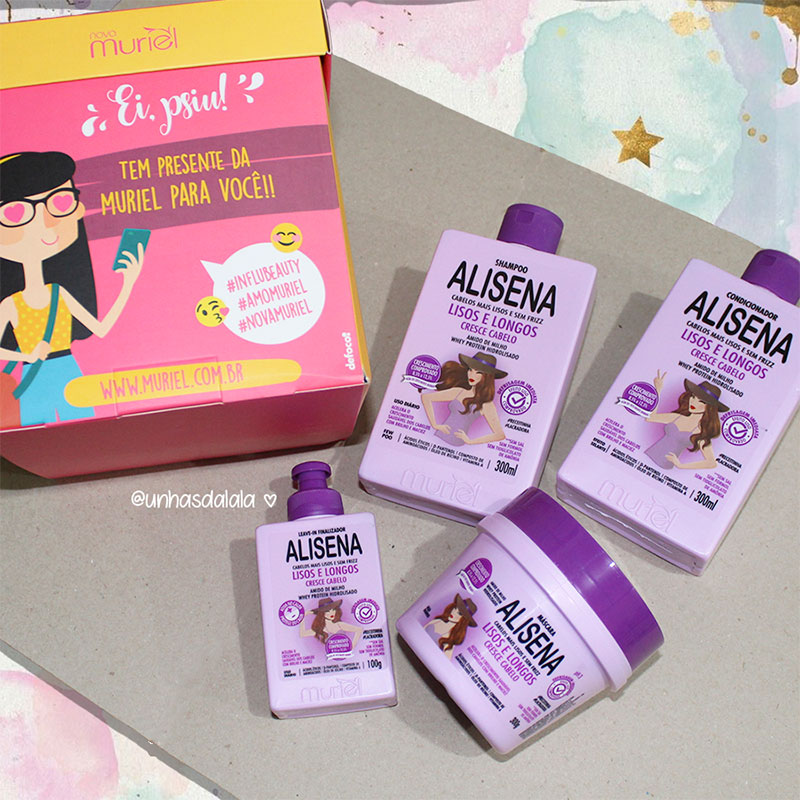 recebidos, unhas da lalá, blog unhas da lalá, nova muriel, alisena, muriel alisena, muriel alisena lisos e longos, alisena lisos e longos, alisena shampoo, alisena condicionador, alisena máscara, alisena leave-in, cabelo, hidratação, tratamento capilar, cuidados cabelo