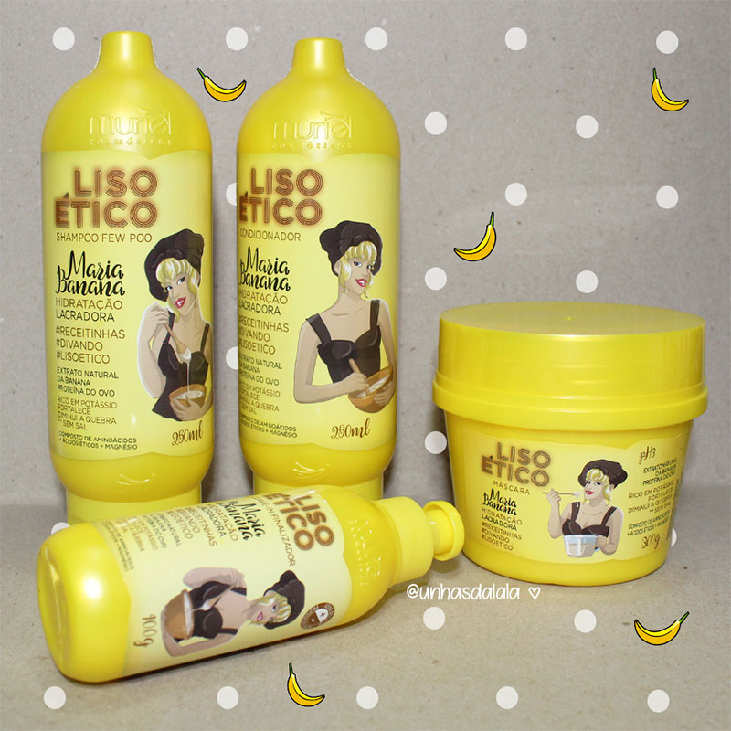 recebidos, unhas da lalá, blog unhas da lalá, nova muriel, liso ético, muriel liso ético, muriel maria banana, maria banana, liso ético maria banana, maria banana shampoo, maria banana condicionador, maria banana máscara, maria banana leave-in, cabelo, hidratação, tratamento capilar, cuidados cabelo