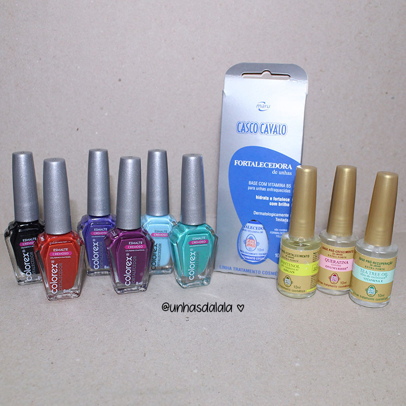 recebidos, unhas da lalá, cosméticos maru, maru casco cavalo, base casco de cavalo, base fortalecedora, base de unha tratamento, recebidos unhas da lalá, youtube unhas da lala, esmalte colorex, esmalte colorex maru