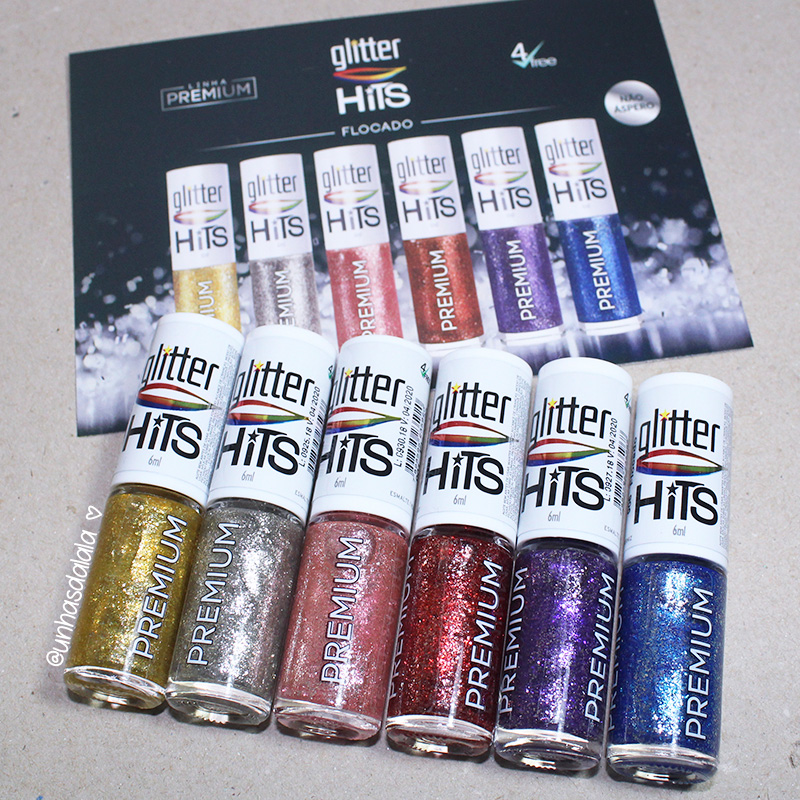 recebidos hits speciallitá glitter flocado, hits speciallità, esmaltes hits, glitter, glitter flocado, lançamento hits, glitter dourado, glitter prata, glitter rosa, glitter azul, glitter roxo, glitter vermelho, unhas da lalá, glitter que não arranha