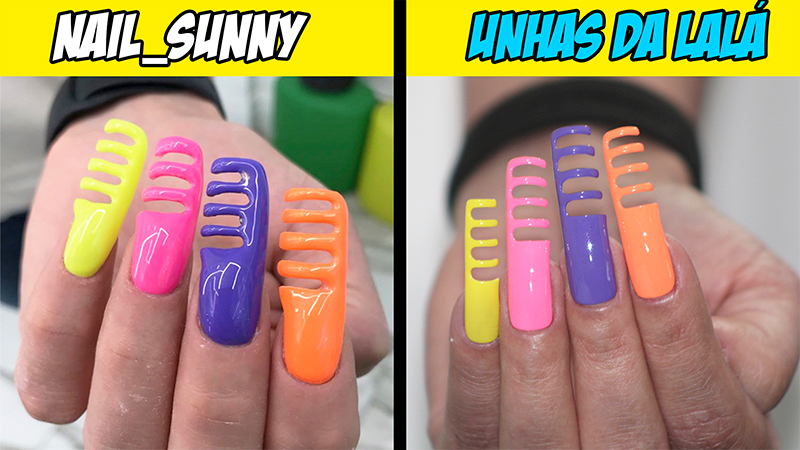 weird nails, unhas do instagram, desafio unhas do instagram, unhas instagram, freak nails, pente cabelo, nail sunny, unhas da lala, larissa leite, youtube unhas da lala, youtube larissa leite, unhas enormes, unhas grandes, unhas ballerina, esmalte neon, esmalte fluorescente, esmalte rosa, esmalte laranja, esmalte amarelo, esmalte violeta, unhas de pente, unhas esquisitas, unhas estranhas