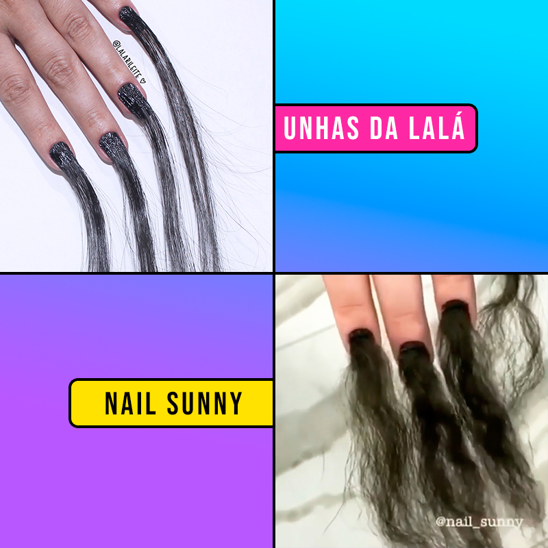 desafio unhas do instagram cabelo, desafio unhas, nail sunny, desafio lala, desafio unhas da lala, desafio larissa leite, unhas com cabelo, unha com cabelo, unha de cabelo, desafio unha com cabelo, unhas gringas, unhas estranhas, cabelo, esmalte preto, weird nails, hair nails