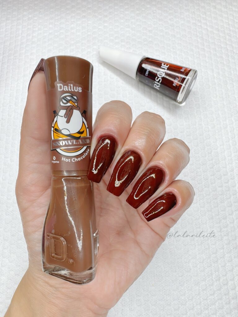 Unhas Chiques e Elegantes com Dailus Hot Chocolate e Risqué Rebu