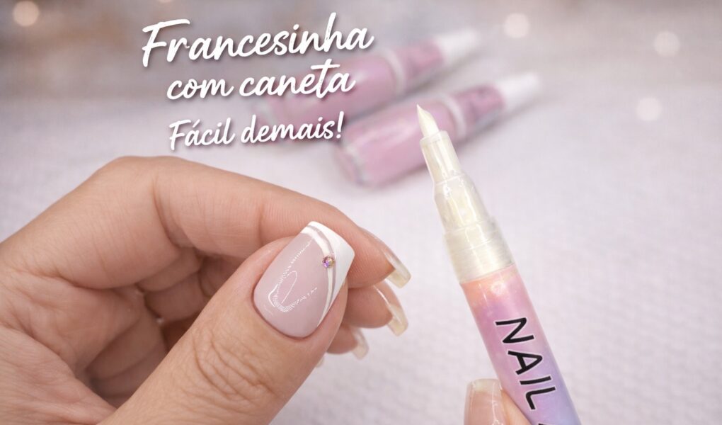 Francesinha com caneta: esmaltação em rosa e branco de um jeito fácil