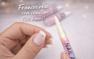 Francesinha com caneta: esmaltação em rosa e branco de um jeito fácil