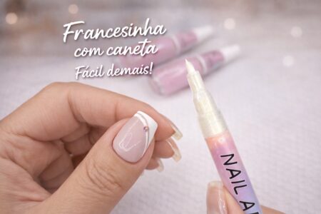 Francesinha com caneta: esmaltação em rosa e branco de um jeito fácil